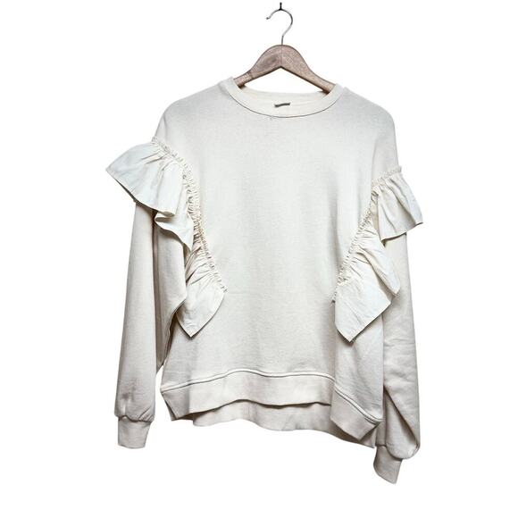 Zara Ivory Ruffle Sleeve Sweatshirt NWOT Size 13–14 Fits Women’s M - Picture 2 of 9